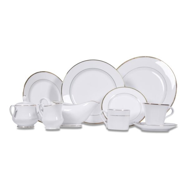 Full Breakfast Plate Set - White with Gold Band